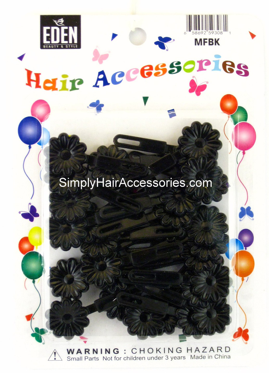 Eden Self Hinge Small Flower Hair Barrettes - Black - 28 Pcs.