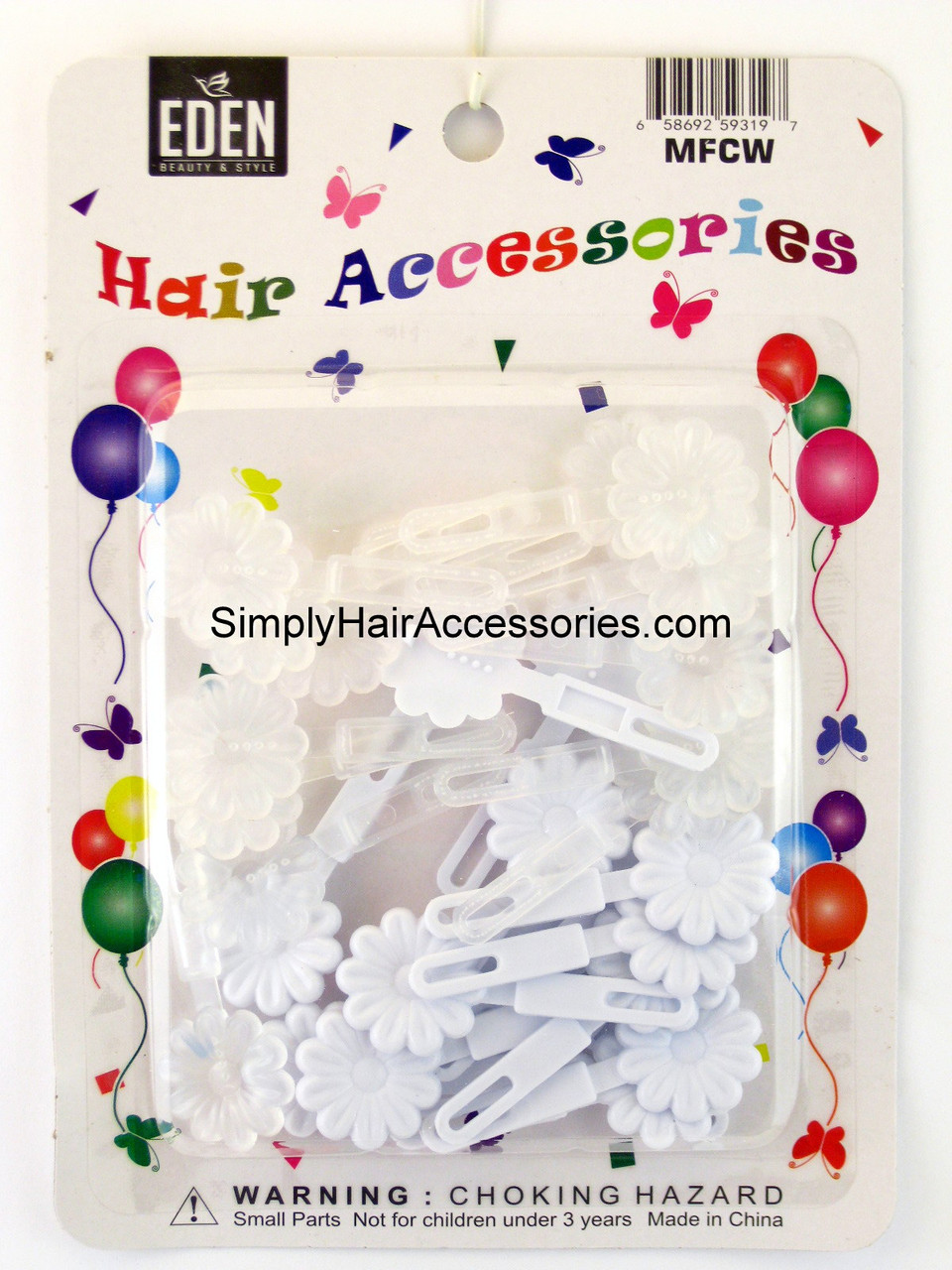 Eden Self Hinge Small Flower Hair Barrettes - Clear & White - 28 Pcs.
