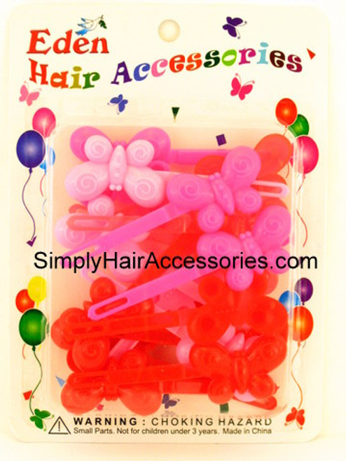 Eden Girls Self Hinge Butterfly Hair Barrettes - Pink & Red - 18 Pcs.