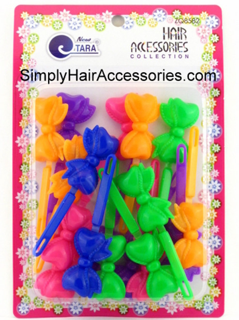 Tara Girls Self Hinge Assorted Bow Hair Barrettes - 18 Pcs.