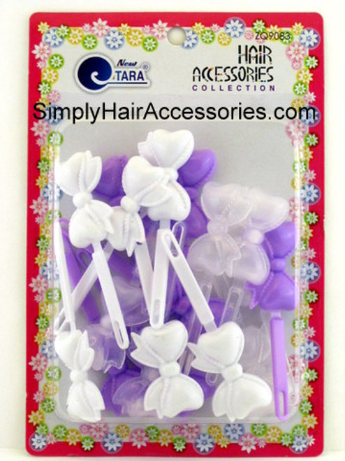 Tara Girls Self Hinge Bow Hair Barrettes - Purple, White & Clear - 18 Pcs.