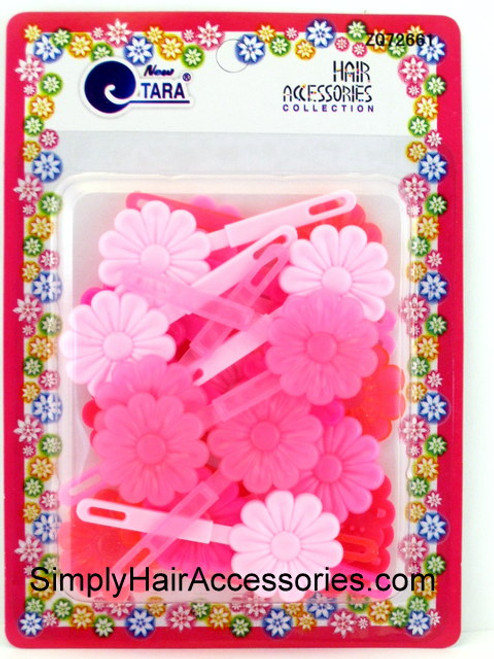 Tara Girls Self Hinge Flower Hair Barrettes - Pinks