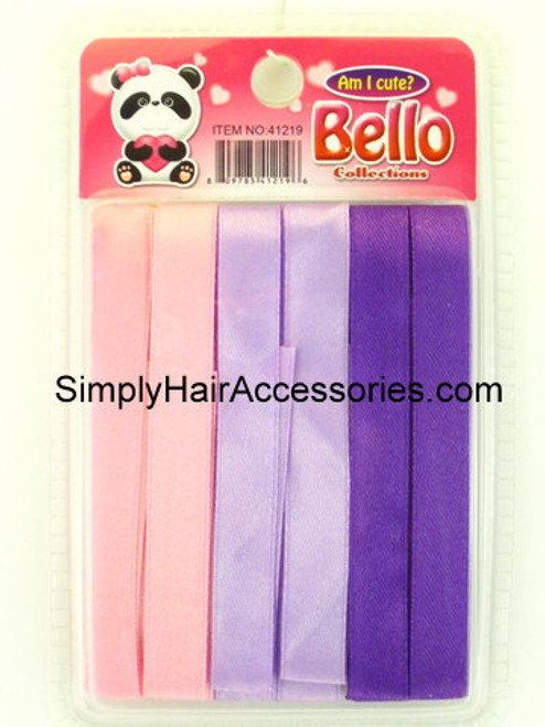 Bello Girls Hair Ribbons - Pink, Lilac, Purple  - 6 Pcs.