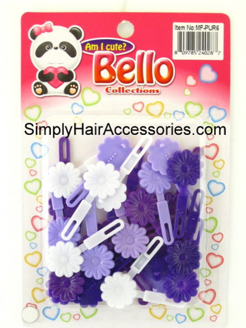 Bello Self Hinge Baby Flower Hair Barrettes - Purple & White - 28 Pcs.