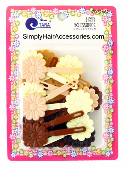 Tara Self Hinge Flower Barrettes - Brown Shades