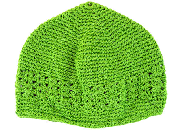 Fish Net Light Green Knit Skull Kufi Cap - 1 Pc.