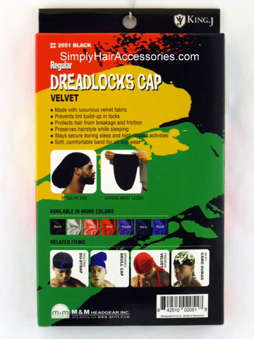 King.J Regular Size Unisex Velvet Cap For Dreadlocks -  Back of Package