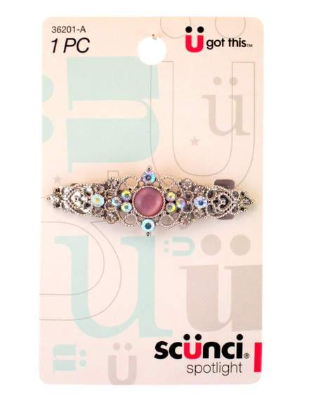 Scunci Spotlight Metal Rhinestone Auto Clasp Hair Barrette - 1 Pc.