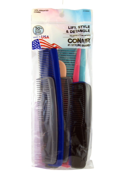 Conair Assorted Unbreakable U.S.A. Made Combs - 12 Ct.