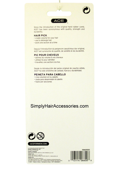 ACE Metal Hair Pick - Back of Package