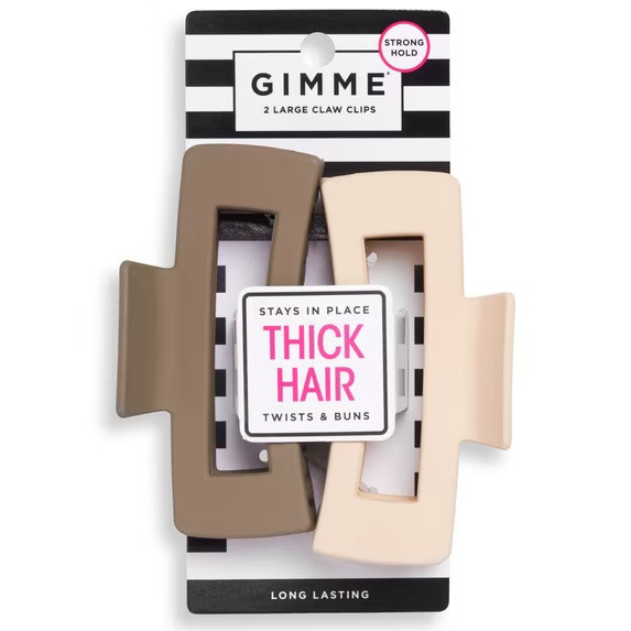 Gimme Rectangular Cut Out Thick Hair Claw Clips - Brown & Tan - 2 Pcs.