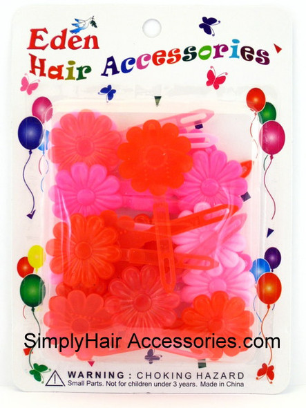 Eden Girls Self Hinge Flower Hair Barrettes - Pink & Red