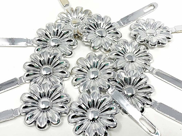 Eden Girls Self Hinge Silver Flower Hair Barrettes - Silver