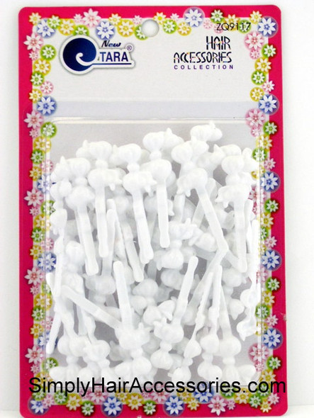 Tara Self Hinge Baby Bow Hair Barrettes - White - 42 Pcs.