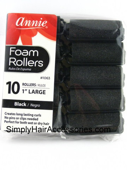 Annie Large 1" Foam Hair Rollers - Black