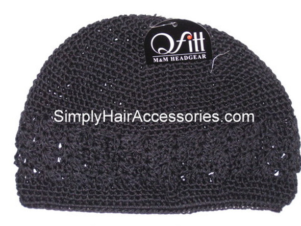 Qfitt Fish Net Black Knit Skull Kufi Cap