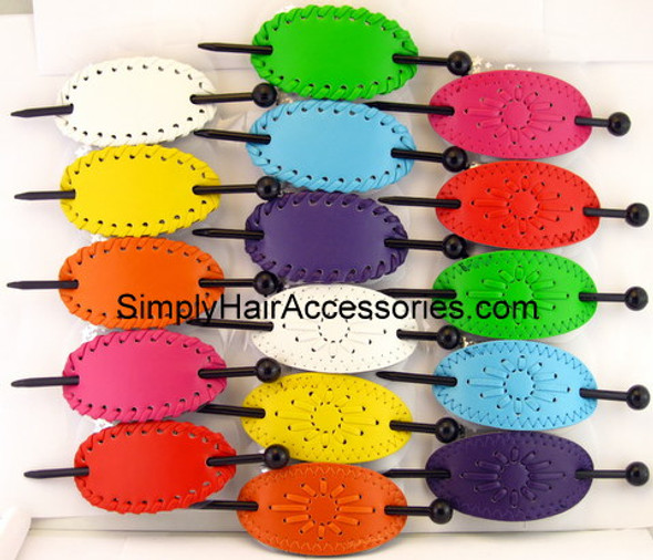 Leather With Plastic Slide Stick Oval Hair Stick