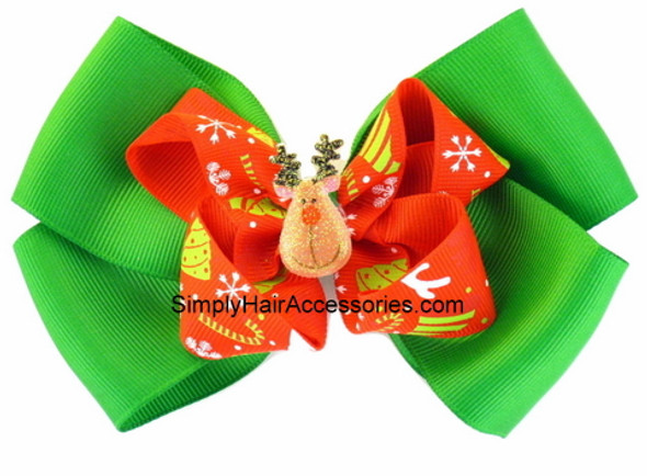 Christmas Red & Green Ribbon Hair Bow