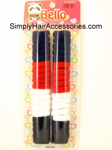 Bello Assorted Large Terry Ponytailers  - Navy, Red, White, Black -