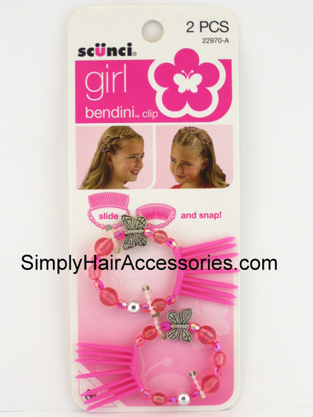 Scunci Girl Bendini Beaded Hair Clips -  Dark Pink - 2 Pcs.