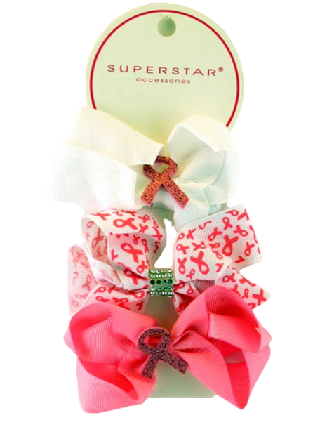 Breast Cancer Awareness Bows With Alligator Clip -  Front of Package