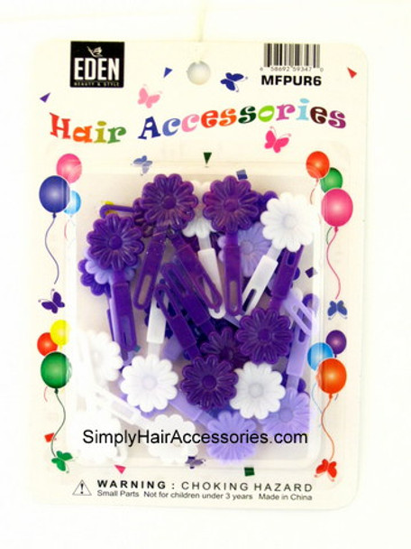 Eden Self Hinge Small Flower Hair Barrettes - Purple & White - 28 Pcs.