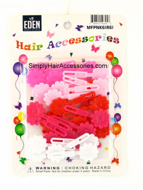 Eden Self Hinge Small Flower Hair Barrettes - Pink & White - 28 Pcs.