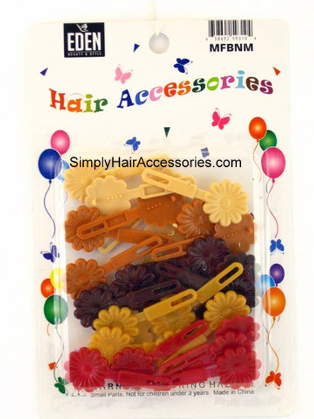 Eden Small Flower Self Hinge Hair Barrettes - Brown & Red - 28 Pcs.