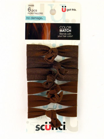 Scunci Color Match Brunette Ribbon Hair Elastics - 6 Pcs.