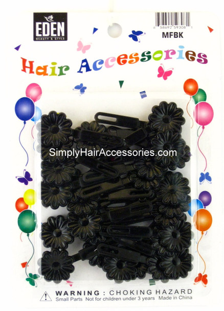 Eden Self Hinge Small Flower Hair Barrettes - Black - 28 Pcs.