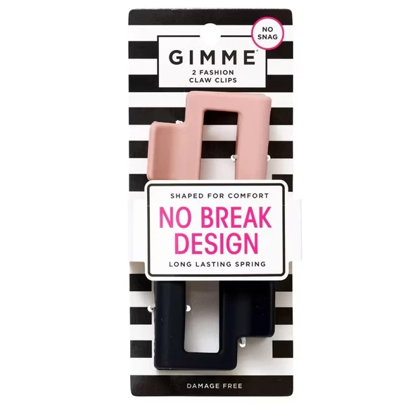 Gimme Rectangular Cut Out Medium Claw Hair Clips -Pink & Black - 2 Pcs.