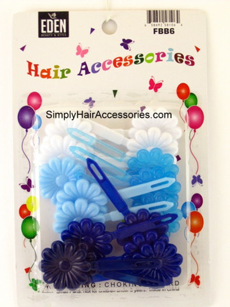 Eden Girls Self Hinge Flower Hair Barrettes - Blue & White - 18 Pcs.