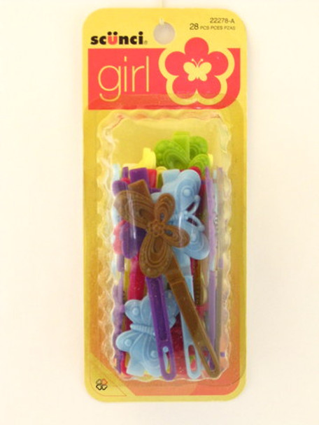 Scunci Girl Self Hinge Plastic Butterfly Hair Barrettes - 28 Pcs.