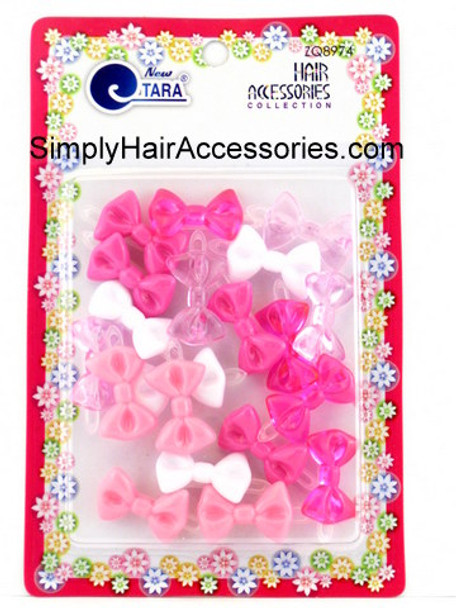 Tara Girls Self Hinge Plastic Mini Bow Hair Barrettes - Pink & White