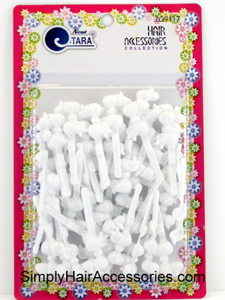 Tara Self Hinge Baby Bow Hair Barrettes - White - 42 Pcs.