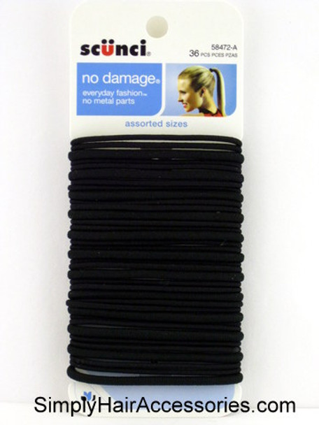Scunci No Damage Assorted Size Black Ponytail Holders - 2MM/4MM