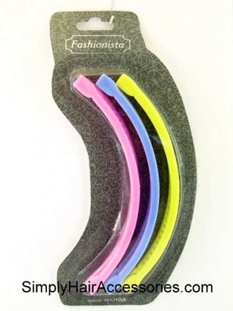 Fashionista 6" Banana Clip Hair Combs - Pink, Blue & Yellow - 3 Pcs.