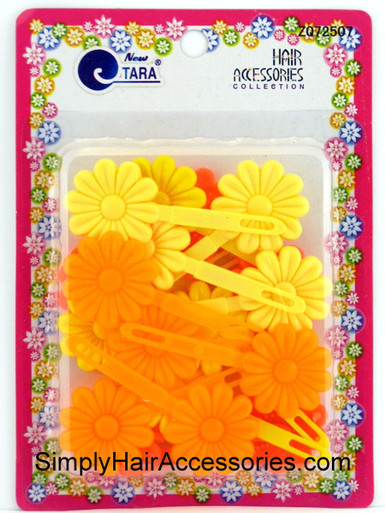 Tara Self Hinge Flower Barrettes - Orange & Yellow - 18 Pcs.