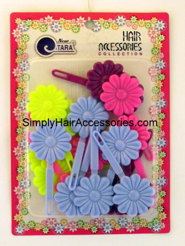 Tara Girls Self Hinge Flower Barrettes - Assorted Colors - 18 Pcs.
