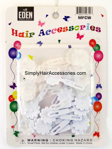 Eden Self Hinge Small Flower Hair Barrettes - Clear & White - 28 Pcs.