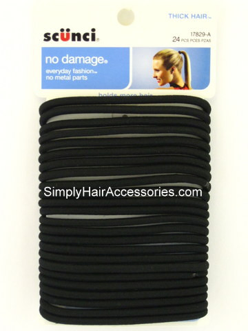 Scunci No Damage Thick Hair Black Ponytail Holders 24 Pcs