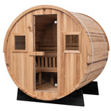 Our best selling sauna is this Thermowood Barrel Sauna. A great barrel sauna for any backyard or property. Enjoy the relaxing benefits of a traditional dry sauna or throw some water on the rocks and enjoy the steam!