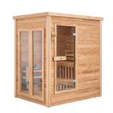 A modern indoor sauna with a bright roomy interior. Compact dimensions that can fit great in a bathroom, basement, or home gym. Reward yourself with a dry sauna session after a long day.