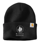 Black Carhartt Beanie with White Embroidered Redwood Outdoors Logo Patch