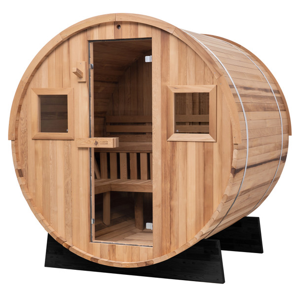 Redwood Outdoors - Thermowood Barrel Sauna - Outdoor Sauna - This is our best selling sauna. A great barrel sauna for any backyard or property. Enjoy the relaxing benefits of a traditional dry sauna or throw some water on the rocks and enjoy the steam!