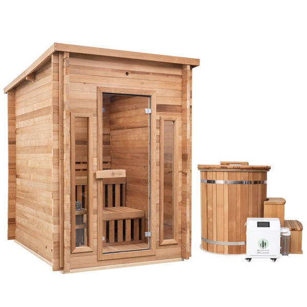 The Redwood Outdoors 4-person cabin sauna is the perfect choice for anyone with a smaller backyard. The compact design includes 2-level seating so you can cycle between high and low heats without changing your heater settings. Quick and easy assembly!