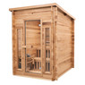 The Redwood Outdoors 4-person cabin sauna is the perfect choice for anyone with a smaller backyard. The compact design includes 2-level seating so you can cycle between high and low heats without changing your heater settings. Quick and easy assembly!