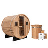 Thermowood Barrel Sauna - Outdoor Sauna - Our best selling sauna. A great barrel sauna for any backyard or property. Enjoy the relaxing benefits of a traditional dry sauna or throw some water on the rocks and enjoy the steam! Cool off in our Alaskan Cold Plunge Tub. Fire & Ice Bundle and SAVE $600. *Total savings include $500 off purchase price and $100 off shipping.