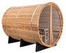 he Scandinavian barrel sauna has a classic beauty in its elegant simplicity. Our barrel saunas are constructed with tongue and groove lumber staves that are held tightly together by stainless steel bands and fasteners. This interlocking system allows the lumber staves to expand and contract naturally, and to form a tight seal. The sauna unit sits on support cradles (included) that keep the sauna’s underside above the ground.