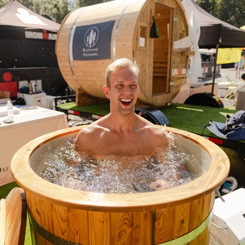 Men Enjoying Cold Plunge in Redwood Outdoors Alaskan